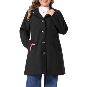 Women Plus Size Winter Mid Length Pea Coats Black